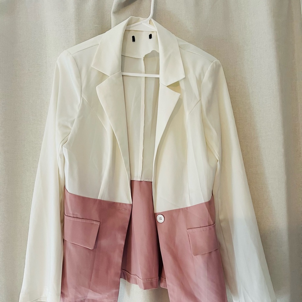 Pink and white satin blazer